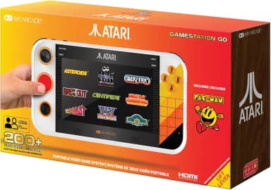 My Arcade Atari Gamestation Go: bateria recarregável, mais de 200 videogames retrô pré-carregados, incluindo Pac-Man, Atari: recarregada e bolas de aço, WiFi, Smartglow, tela de 7 polegadas,