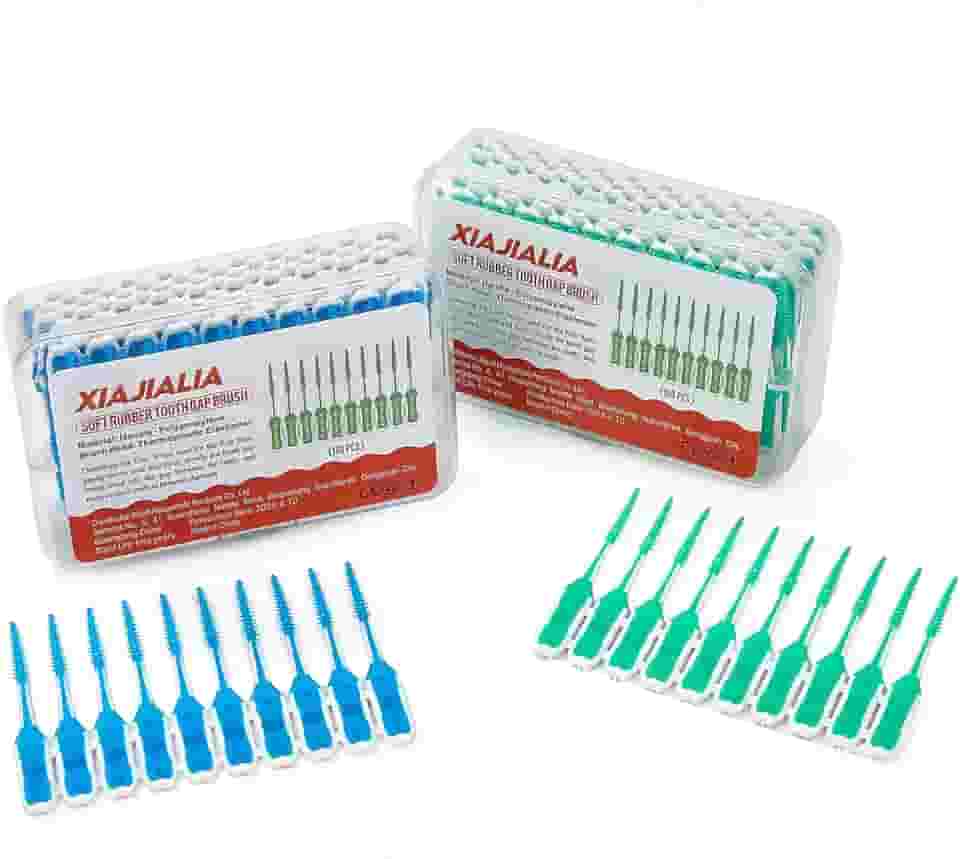 XIAJIALIA 300 escovas interdentais, palito de sílica macia, palhetas de fio dental premium, escova de palito fácil de usar, ferramenta de limpeza de dentes (verde)