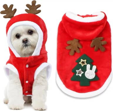 Roupa de Natal para Cães, Colete Com Capuz, Fantasia de Papai Noel Com Chifres de Alce, Roupas para Cães Pequenos, Médios, Gatos, Animais de Estimação (GG)