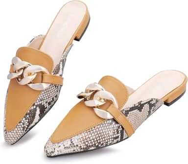 Mocassins femininos com corrente de bico fino e bico fino sem costas confortáveis sem costas para mulheres