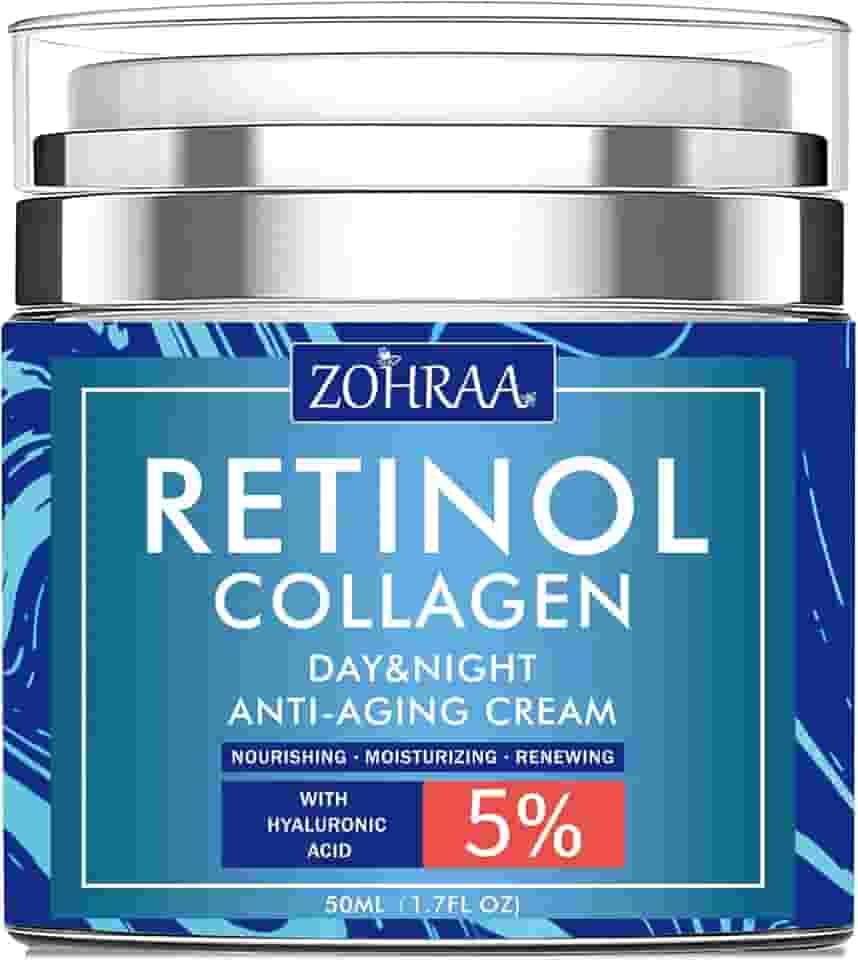 Creme Retinol para o rosto – Hidratante facial com creme de colágeno e ácido hialurônico, antirrugas reduz linhas finas com vitamina C + E ingredientes naturais creme antienvelhecimento dia e noite para mulheres e homens