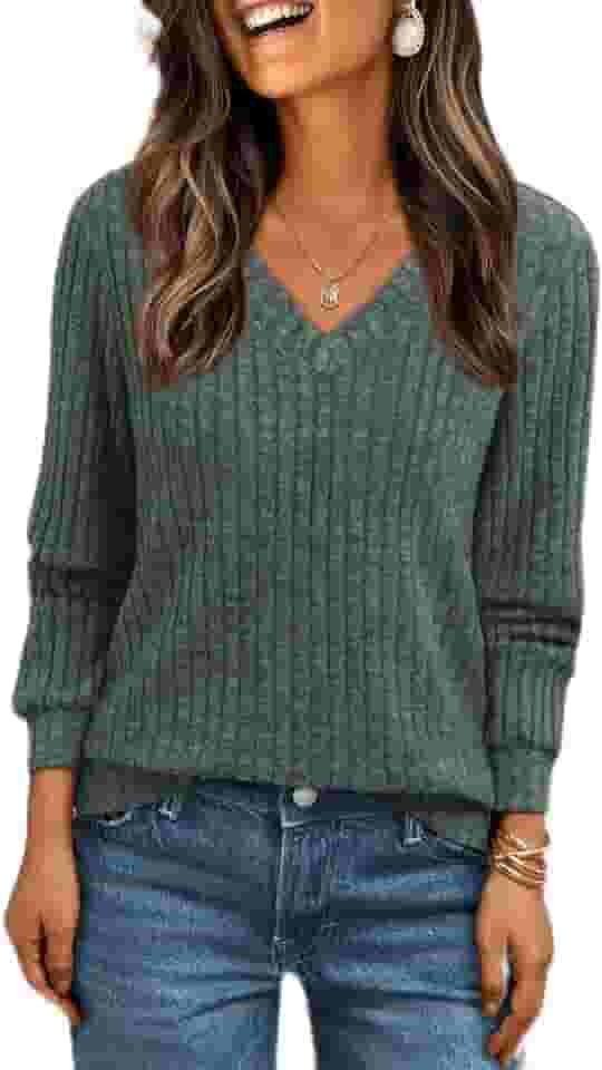 Camisetas femininas de manga comprida, gola V, túnica de outono, camisetas básicas, elegantes, casuais, roupas modernas, roupas modernas de Natal 2025