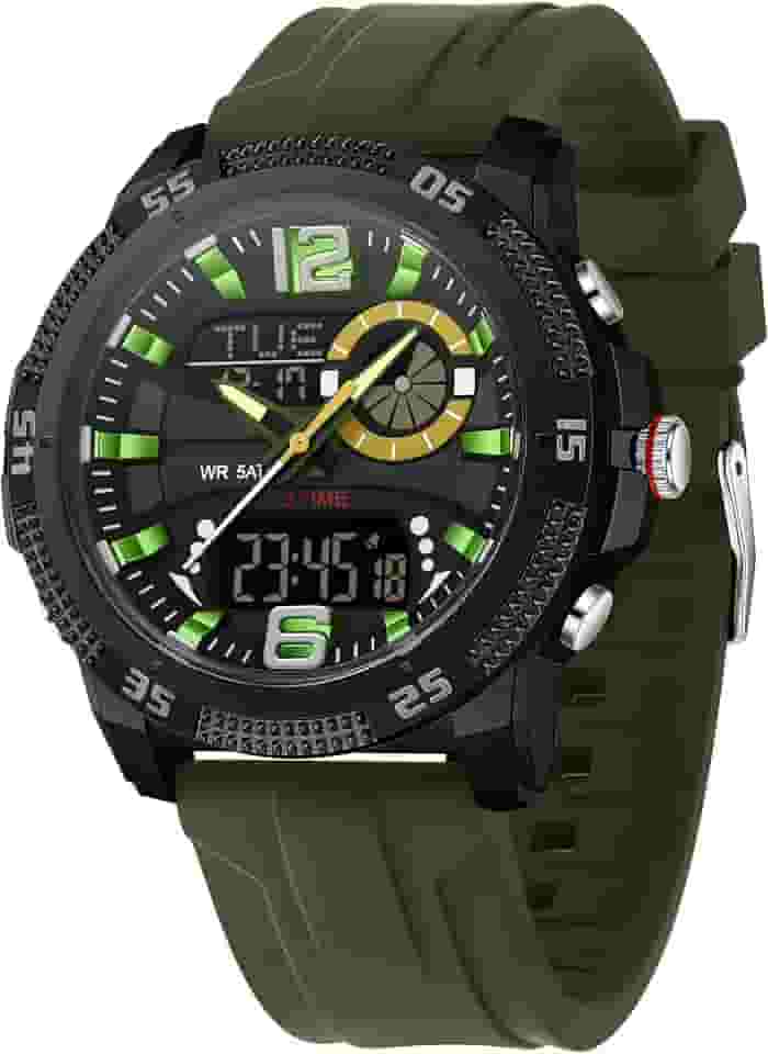 Relógio analógico digital masculino tático com 3 fusos horários, cronômetro, alarme, relógio esportivo, contagem regressiva, pulseira de silicone