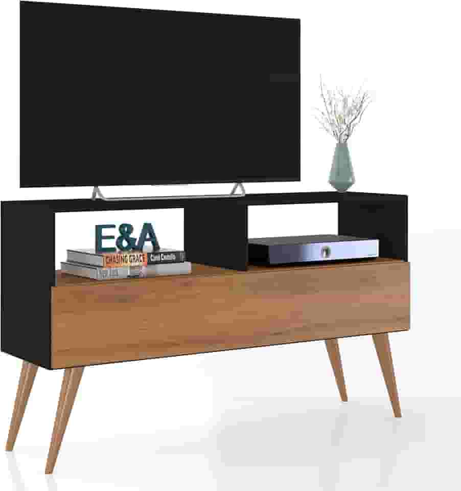 Rack Bancada E&a Tv 43 Pol. Sala Com Pes Retro 1 Gaveteiro (Preto/Nature)