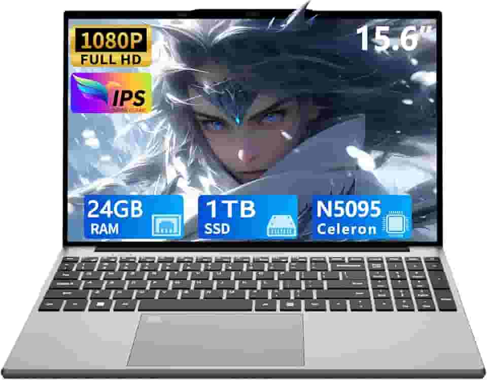 Laptop de 15,6 polegadas, laptop para jogos, laptops SSD de 24 GB 1 TB, laptop N5095, laptops tradicionais, abertura de ângulo de 180, teclado retroiluminado com desbloqueio de impressão digital, 1920