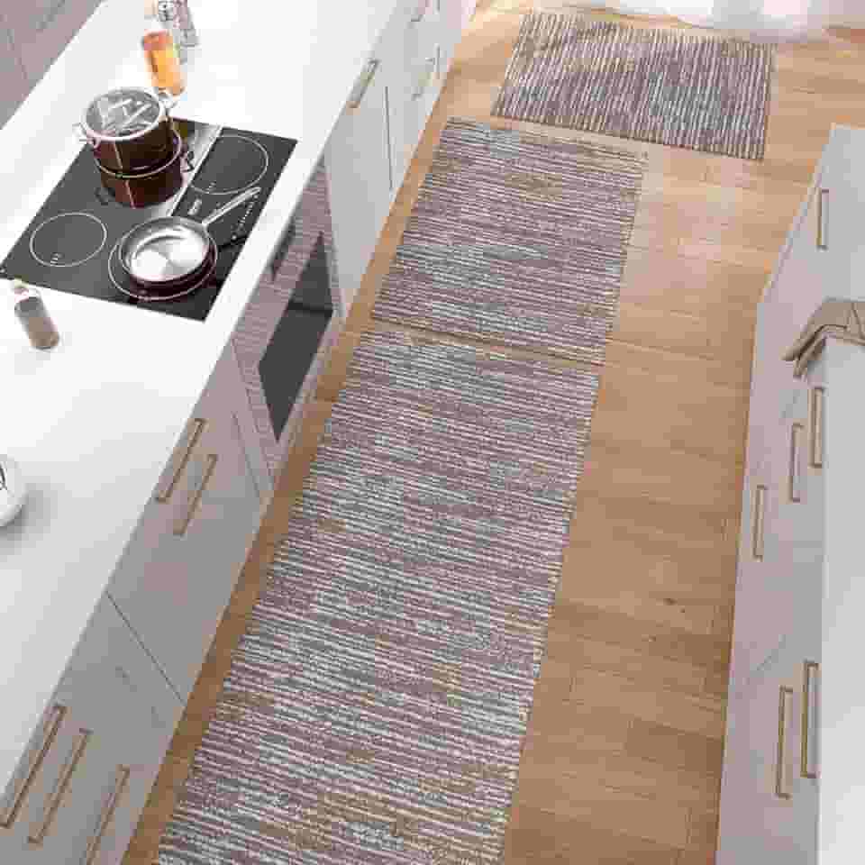 Kit 3 Peças Tapete de Cozinha Antiderrapante Passadeira Capacho Rústico Mesclado Marrom/Caramelo Jacquard