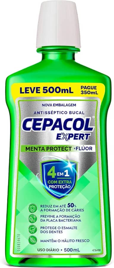 CEPACOL - Enxaguante Bucal Expert Menta Protect - Com Flúor - Hálito Duradouro e Proteção Contra Cáries - 500ml