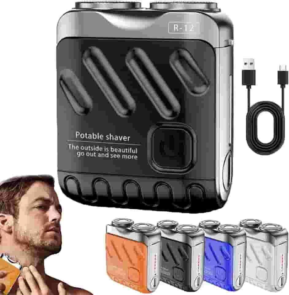 Barbeador elétrico de anel duplo rotativo portátil, 2025 novo barbeador elétrico para homens, mini barbeador portátil recarregável com Ipx7 à prova d'água molhado/seco (preto)