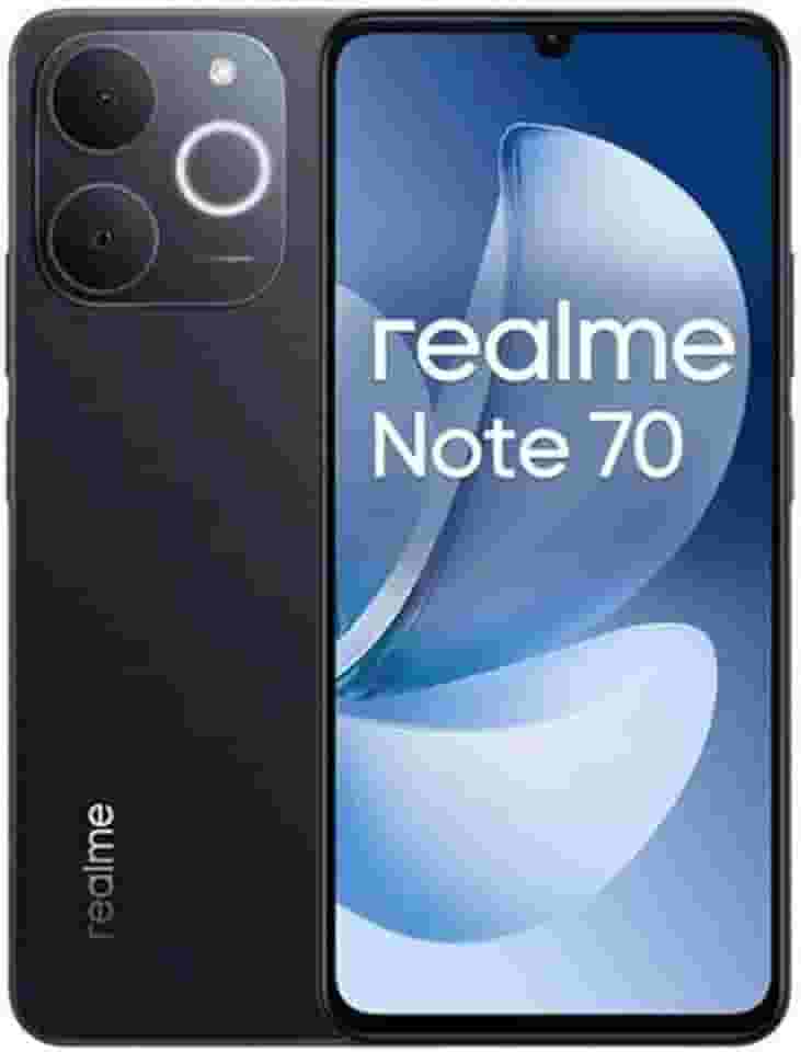 Smartphone Realme Note 70 RMX5313 8GB de RAM / 256GB. Bateria de 6300mAh e tela de 6,74" 90Hz HD+, IP54 com Resistência Militar a impactos. Cor Obsidian Black (Preto). Global Anatel