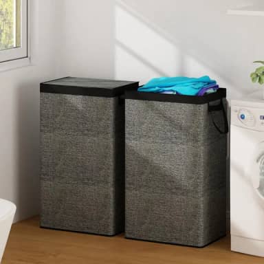 Cesto de Roupa Suja com Tampa, Cesto de Roupa Suja Grande com Saco Removível com Alça, Cesto Organizador Multiuso Dobrável em Tecido para Roupas, Brinquedos e Lavanderia, Cinza