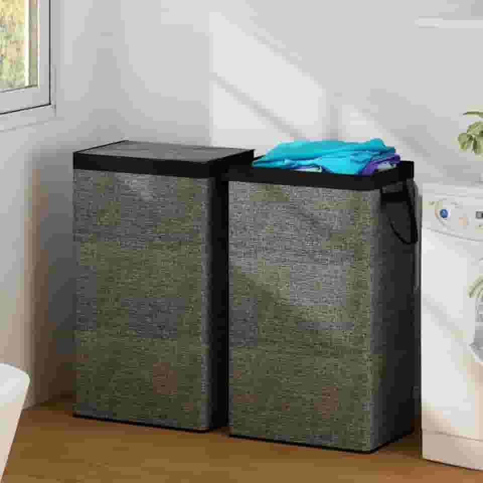 Cesto de Roupa Suja com Tampa, Cesto de Roupa Suja Grande com Saco Removível com Alça, Cesto Organizador Multiuso Dobrável em Tecido para Roupas, Brinquedos e Lavanderia, Cinza