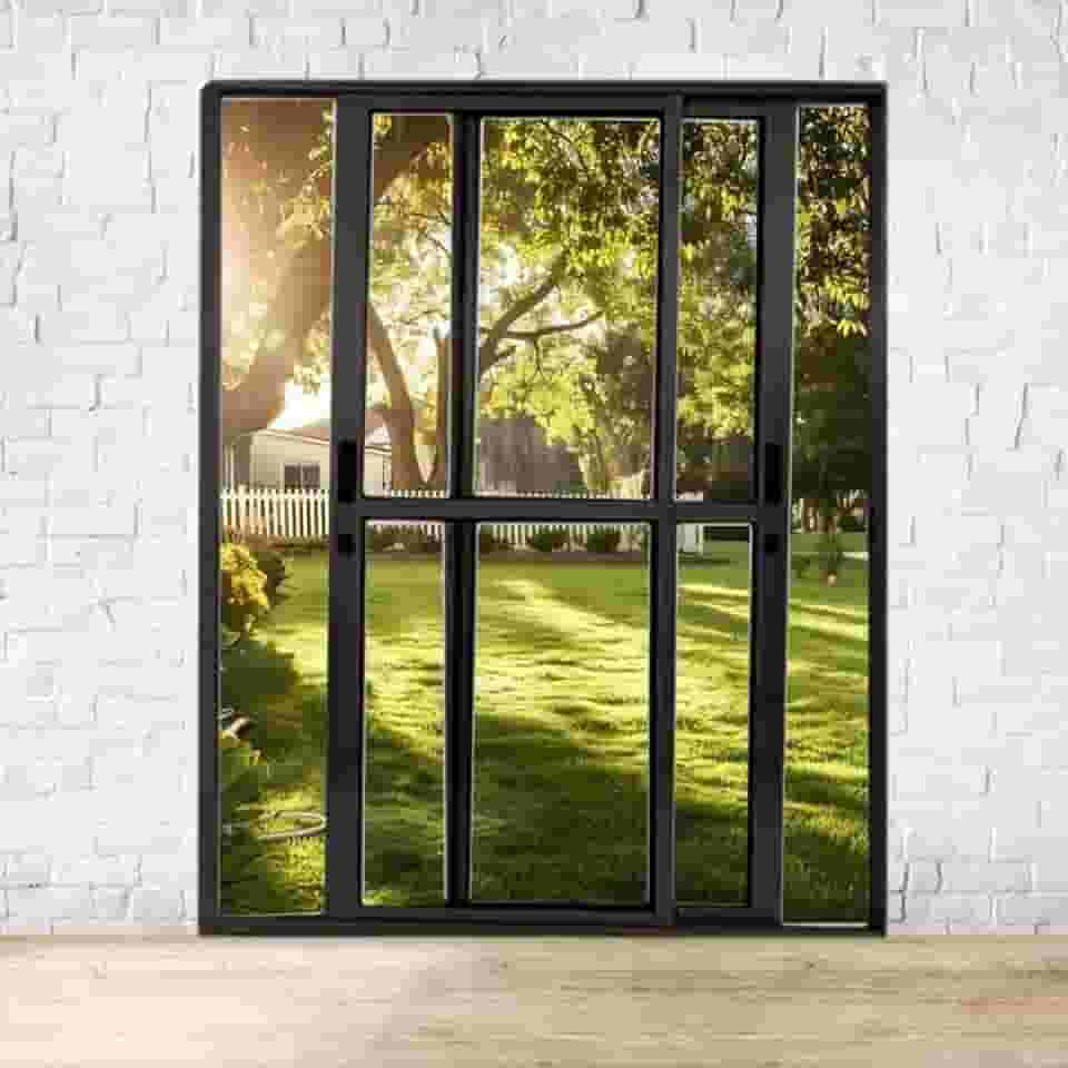 Porta Sacada de Alumínio 2 Folhas Móveis 210 X 120cm com Fechadura Linha 25 Preto