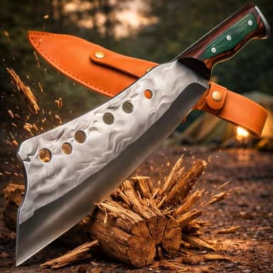 Faca Cutelo Chef Tipo Cleaver – Lâmina em Aço Inox e Cabo de Madeira Carvalho para Corte Profissional de Carnes, Legumes e Cozinha Gourmet