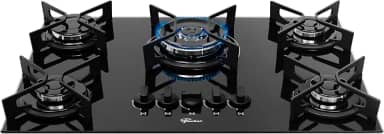 FISCHER COOKTOP À GÁS 5 BOCAS TRIPLA CHAMA FIT LINE TREMPE IRON MESA VIDRO PRETO BIVOLT 36340-102674