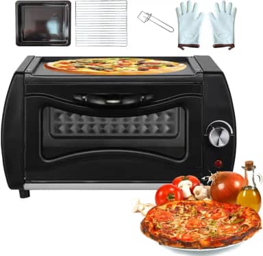 Forno elétrico para pizza de 15 litros, forno interno, com 2 em 1, máquina de fazer pão Chapati Roti/Lahmacun/Manakish Naan, controle de temperatura de 0 a 380 ℃, capacidade de 15 litros
