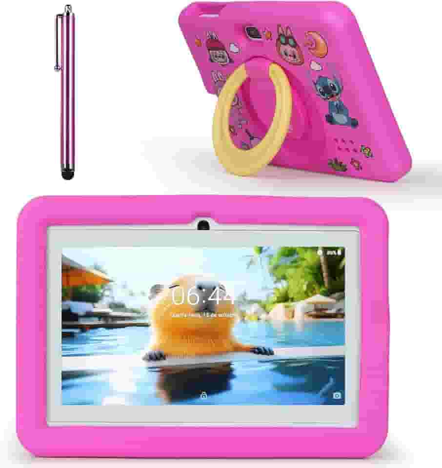 Tablet Infantil Com 4+128GB, Gravação Com Duas Câmaras, Suporte Ajustável, Multifuncional Para Soletrar/Contar/Desenhar (Rosa)