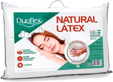 Travesseiro Duoflex Natural Latex 14 cm, Branco, Capa 100% algodão 200 fios, para fronha 50 x 70 cm