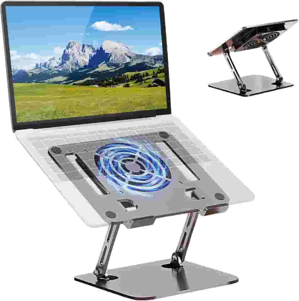 Cooler Notebook, Suporte para Notebook com Cooler, Base Refrigerada, Aço Carbono, Ajustável, Dobrável, Silicone Antiderrapante, Elevador Ergonômico (02)