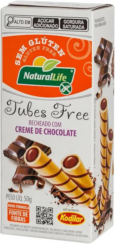 Tubes Free Natural Life - Recheado com Creme de Chocolate - Sem Glúten - 50g