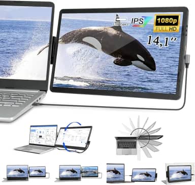 【Armazém Brasil】 Extensor De Monitor De Laptop, 14.1 inch Monitor portátil Para Laptop Notebook Duas Telas 1920 × 1080 FHD IPS USB C/HDMI portátil, suporte incluído, Plug and Play