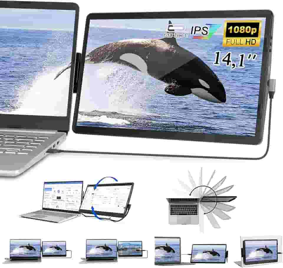 【Armazém Brasil】 Extensor De Monitor De Laptop, 14.1 inch Monitor portátil Para Laptop Notebook Duas Telas 1920 × 1080 FHD IPS USB C/HDMI portátil, suporte incluído, Plug and Play