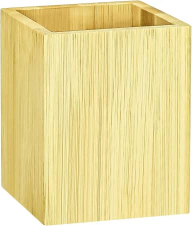 Useekoo Suporte de lápis de madeira para mesa, organizadores e acessórios de mesa de escritório de bambu, organizador de pincéis de maquiagem com controle remoto para bancada de banheiro, casa, escola