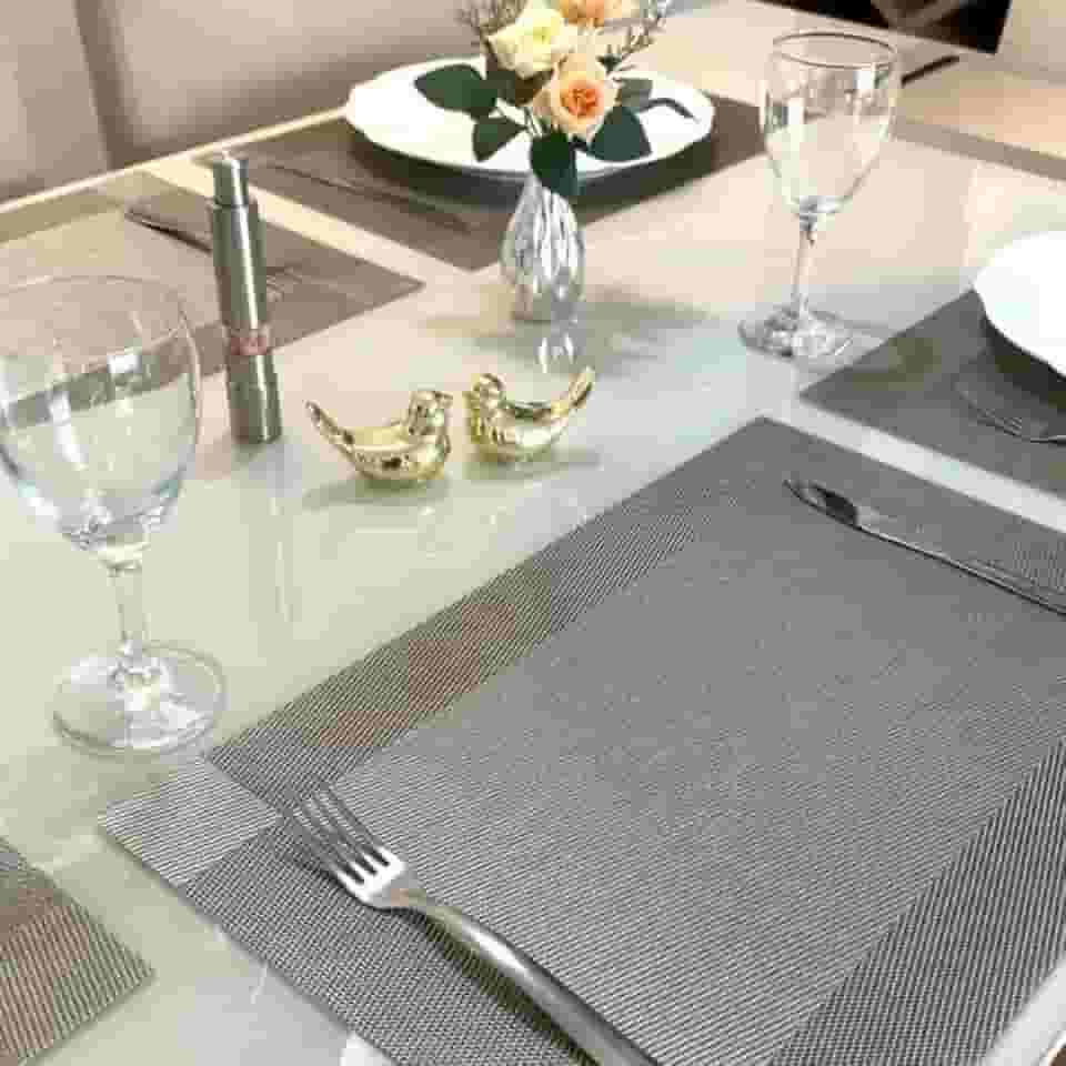 Kit 6 Peças Jogo Americano Retangular - Sousplat para Mesa Posta - Jogo Americano Elegante para Jantar, Almoço e Café - Lavável e Resistente - Shop100 (Cinza)