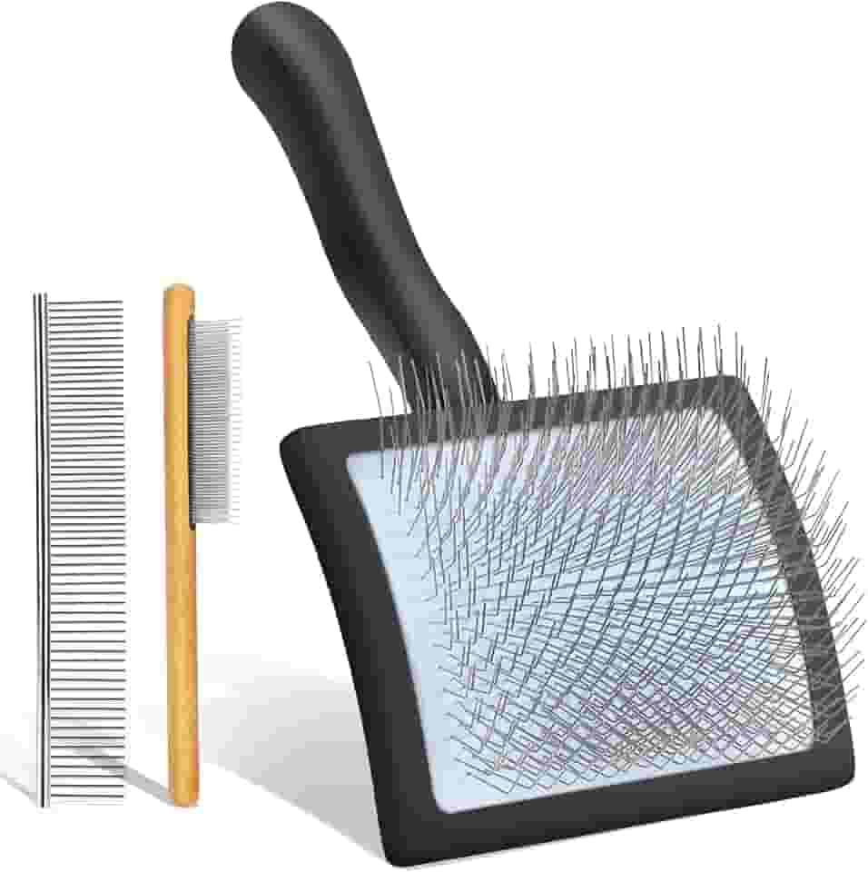 Escova para cães de pelo médio ou longo, escova de pino longo para remover pelos soltos, emaranhados e nós, melhor escova de cuidados para animais pequenos, grande, pente grátis para animais