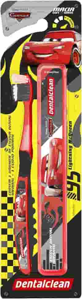 Dentalclean Escova de Dente Infantil Carros com Estojo Escolar, Macia, Vermelho