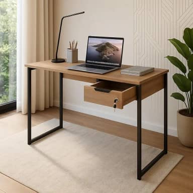 Mesa Escrivaninha Escritório Industrial Com Gaveta e Fechadura Moderna Pés De Metal