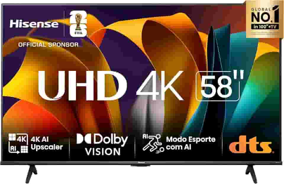 Hisense Smart TV UHD 4K DLED 58' Polegadas 58A6N com HDR10+ Dolby Vision Game Mode Controle por Voz Alexa Built-In AirPlay