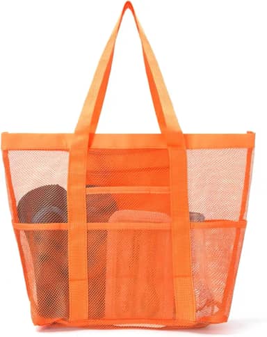 Bolsa de praia de malha, grande bolsa de praia com bolsos com zíper - Piscina familiar, brinquedos e itens essenciais para férias