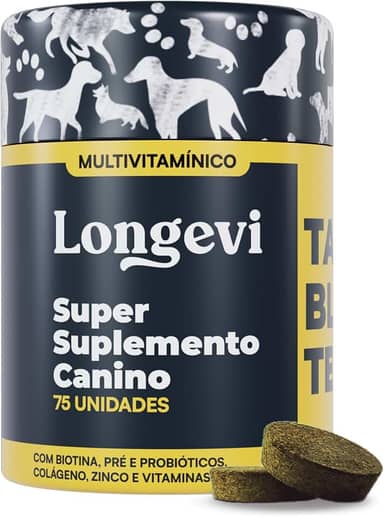 Longevi Tabletes Mastigáveis para Cães | Super Suplemento Canino para Imunidade, Queda de Pelos e Energia | 150g | Formulado por Veterinários – PETVI