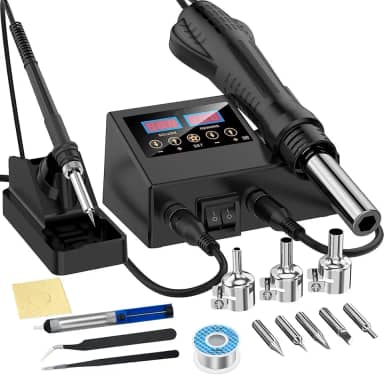 Ferro de Solda Termostática Inteligente, Ferro de solda 110v, Estação de Solda, Kit de Estação de Retrabalho de Ar Quente 2 em 1, Função de Ar Quente, Equipado com 3 Bicos de Ar Quente