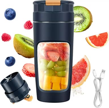 Copo de Liquidificador Portátil 600ml,Caneca de Viagem de Grande Capacidade,Liquidificador Pessoal USB com Tecnologia de Lâminas Múltiplas e Motor de Alta Potência para Shakes,Smoothies&Sucos (Azul)