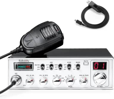 Radioddity Rádio amador SSB QT40 de 10 metros, redução de ruído digital de 40 W, rádio amador de alta potência com alerta NOAA, transceptor móvel AM/FM/PA com CTCSS/DCS, cabo de programação USB