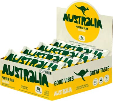 Australia Protein Slim Banana, Barra de Proteína com 8g de Proteína, Sem Adição de Açúcares, Sem Glúten, Display com 12 x 40g