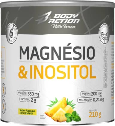 Magnésio e Inositol 210g Sabor Abacaxi com Hortelã Bodyaction