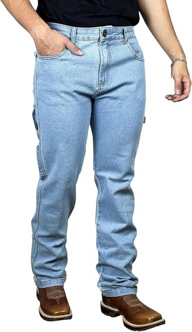 Calca Jeans Country Carpinteira Masculina Cowboy Texana Elastano Barra Larga Pura Raça