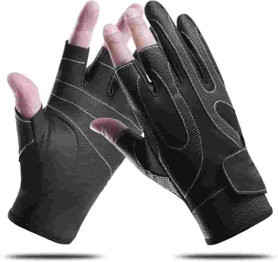 Bakovity Luvas de pesca de inverno, luvas de tela sensível ao toque, adequadas para corrida, caminhada, ciclismo, foto, caça, luvas de trabalho sem dedos