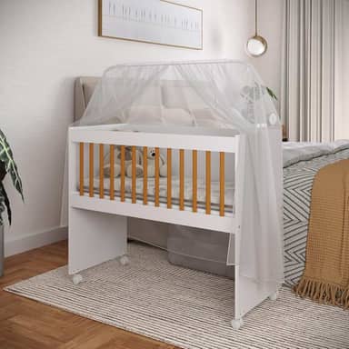 Mini Berço Com Colchão E Suporte Para Mosquiteiro Multifuncional 5x1 Rodízios Chiqueirinho (Branco E Marrom)
