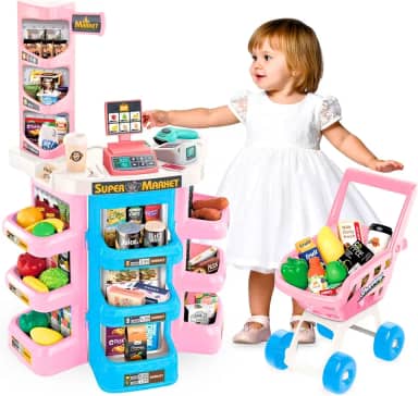 Mercadinho Infantil Caixa Registradora e Carrinho Brinquedo Faz de Conta Scanner