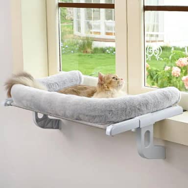 Zoratoo Peitoril de janela para gatos com reforço grande, fácil de ajustar e montar, assento de janela para peitoril da janela e cabeceira, cama de rede para gatos grandes e gatinhos (cinza, G)