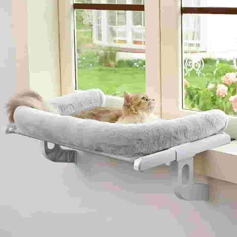 Zoratoo Peitoril de janela para gatos com reforço grande, fácil de ajustar e montar, assento de janela para peitoril da janela e cabeceira, cama de rede para gatos grandes e gatinhos (cinza, G)