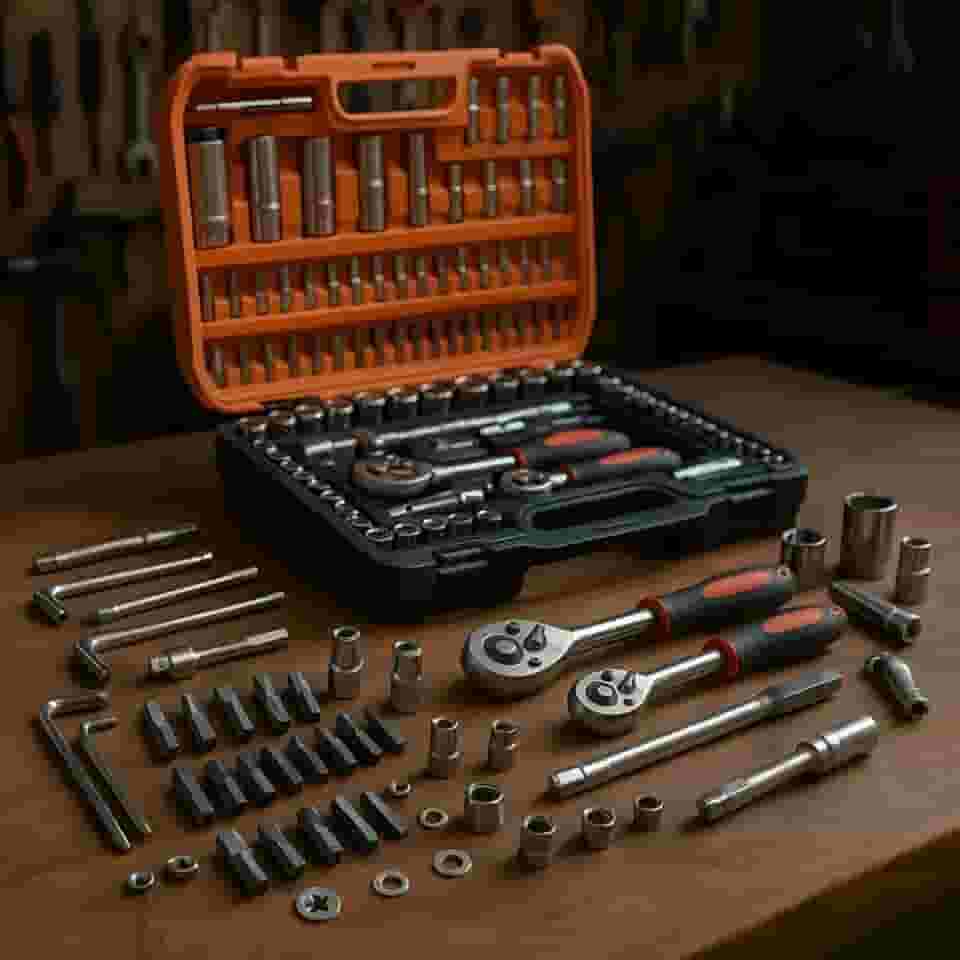 Jogo de Ferramentas Soquetes Caixa Ferramenta Sextavados 108 Peças CR-V com Maleta Profissional