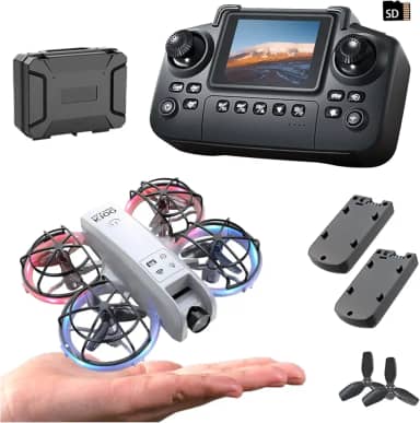 Mini drone K100 com controlador de tela com cartão SD, duas baterias, posicionamento de fluxo óptico, proteção total para pás de voo, adequado para iniciantes. (2 pilhas - branco)