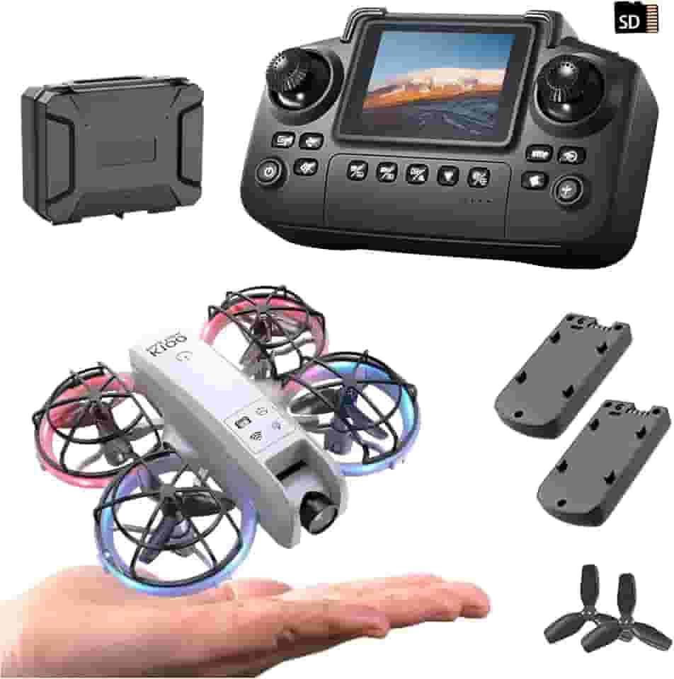 Mini drone K100 com controlador de tela com cartão SD, duas baterias, posicionamento de fluxo óptico, proteção total para pás de voo, adequado para iniciantes. (2 pilhas - branco)