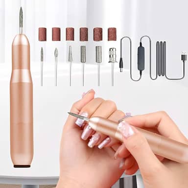 Kit de 7 peças de broca elétrica para unhas com cabo USB, moedor profissional de lixa de unha para manicure, pedicure, velocidade ajustável (ouro)