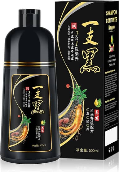 IIIMEIDU Shampoo de Tintura 3 em 1 Preto Natural 500ml, Ingredientes à base de ervas para mulheres e homens, Tintura em minutos/semi-permanente