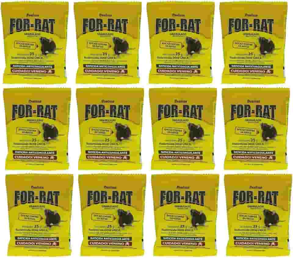 Kit 12un For-Rat Isca Mata-Ratos Granulado Sachê 25g - Isca Atrativo Para Ratos Camundongos e Ratazanas